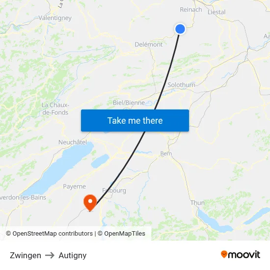 Zwingen to Autigny map