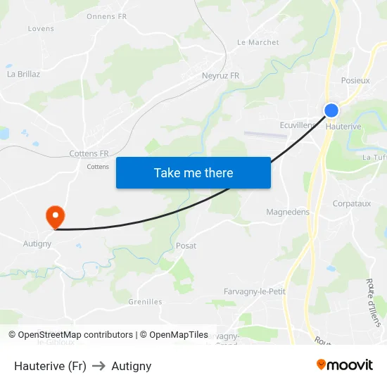 Hauterive (Fr) to Autigny map