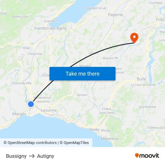 Bussigny to Autigny map