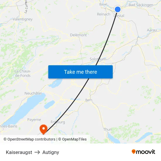 Kaiseraugst to Autigny map