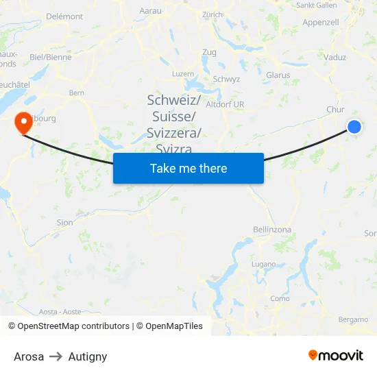 Arosa to Autigny map