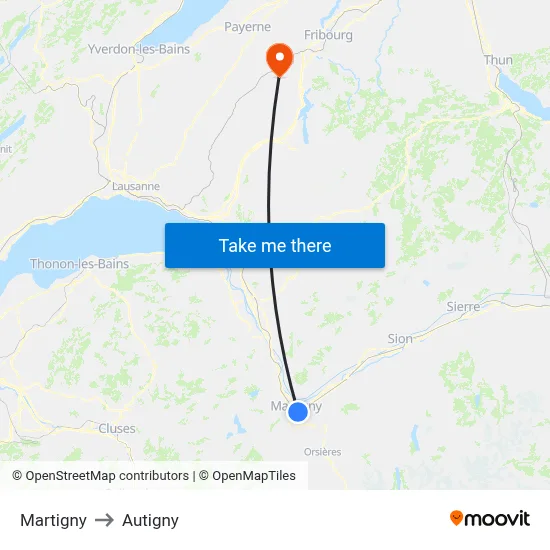 Martigny to Autigny map