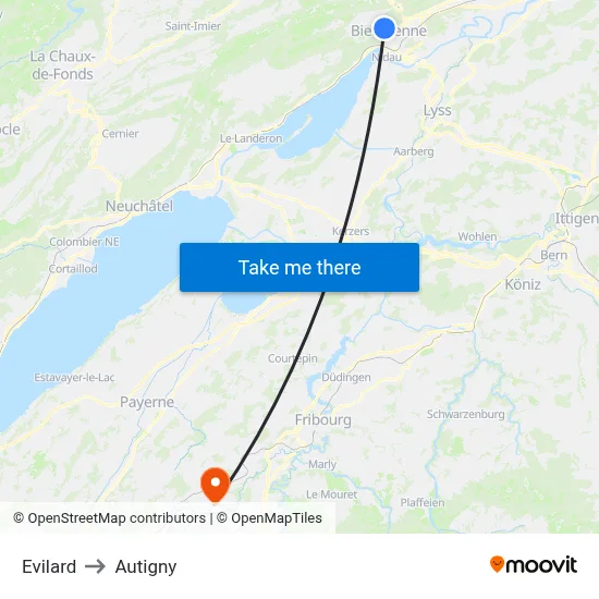Evilard to Autigny map