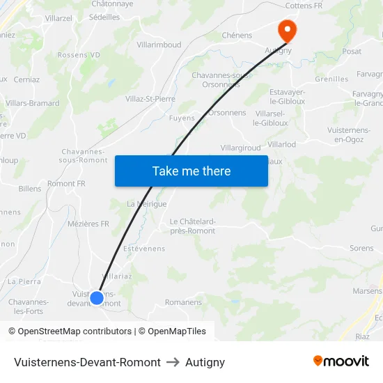 Vuisternens-Devant-Romont to Autigny map