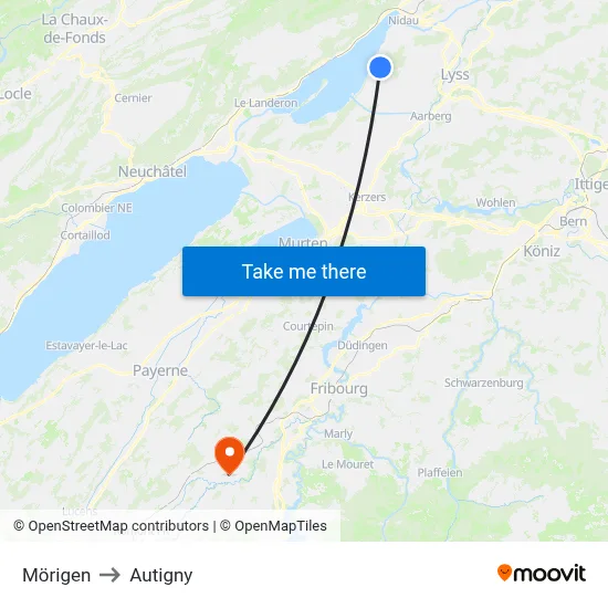 Mörigen to Autigny map