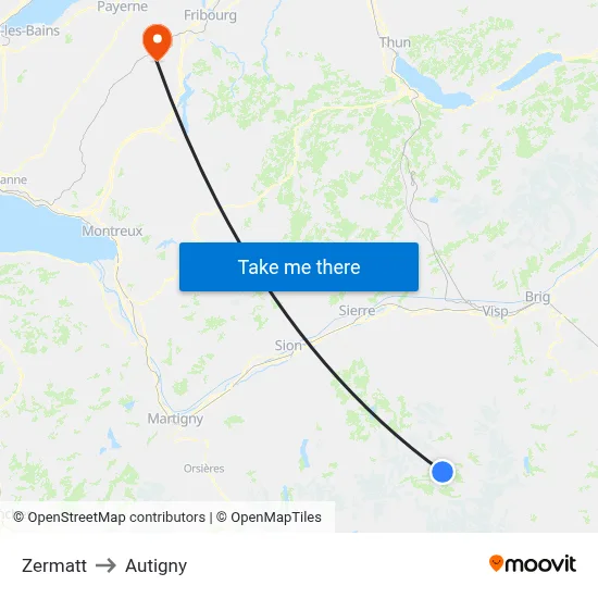 Zermatt to Autigny map