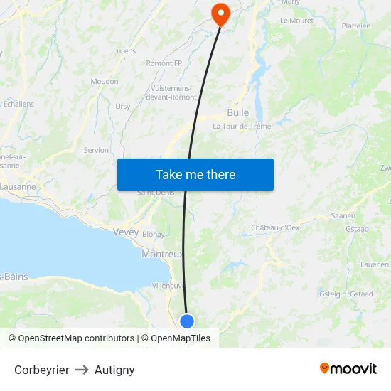 Corbeyrier to Autigny map