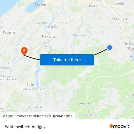 Wattenwil to Autigny map