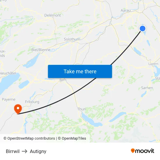 Birrwil to Autigny map