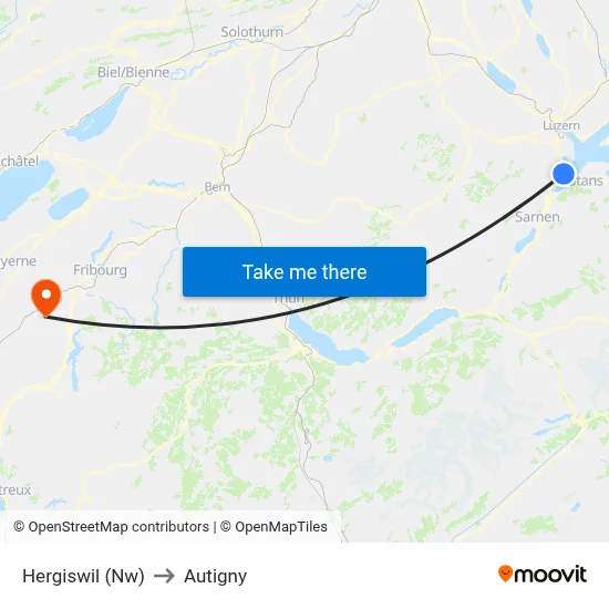 Hergiswil (Nw) to Autigny map