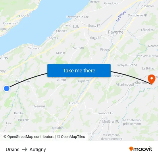 Ursins to Autigny map