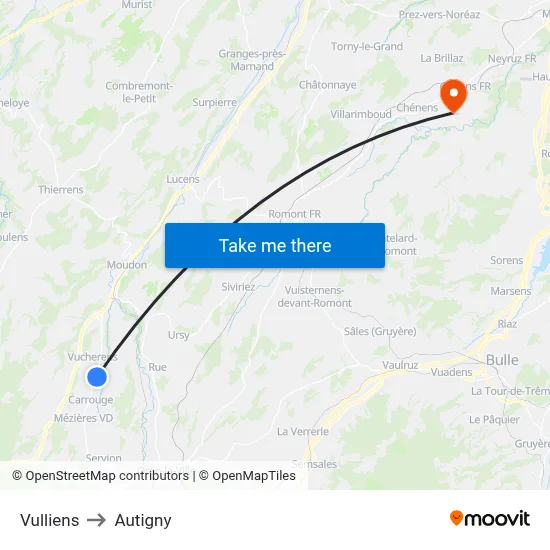 Vulliens to Autigny map