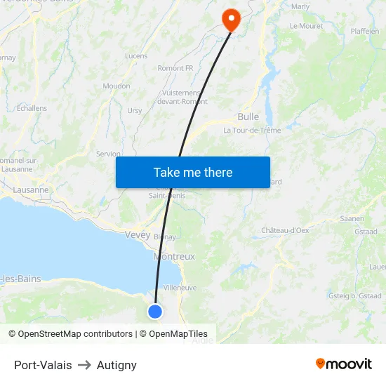 Port-Valais to Autigny map