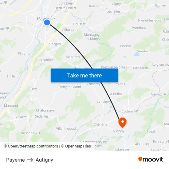 Payerne to Autigny map