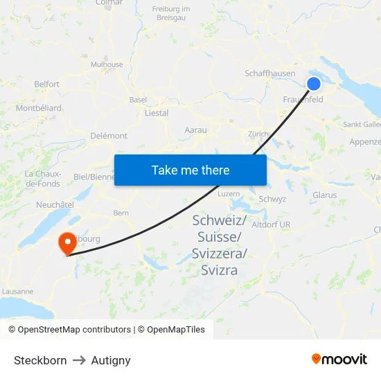 Steckborn to Autigny map