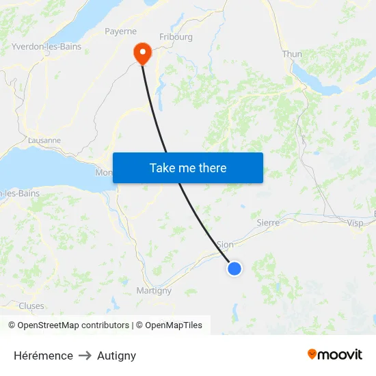 Hérémence to Autigny map