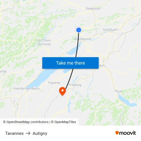 Tavannes to Autigny map