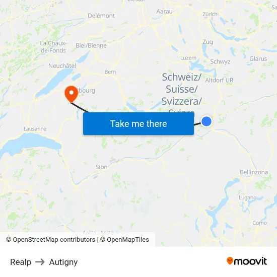 Realp to Autigny map