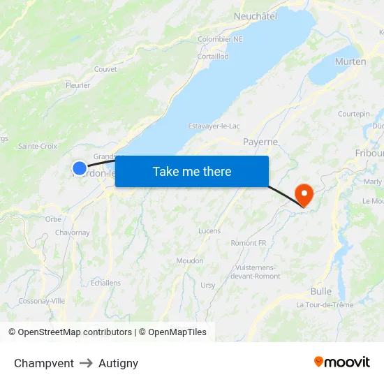 Champvent to Autigny map