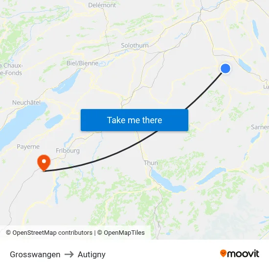 Grosswangen to Autigny map