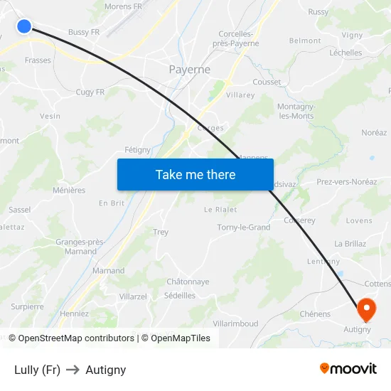 Lully (Fr) to Autigny map