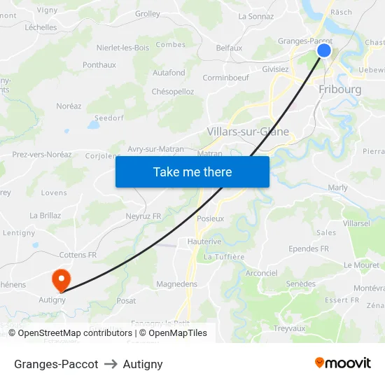Granges-Paccot to Autigny map