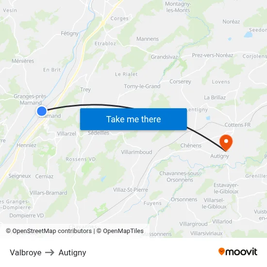 Valbroye to Autigny map