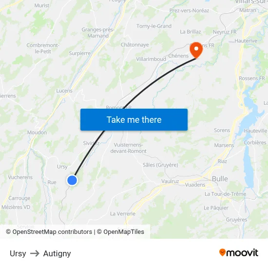 Ursy to Autigny map