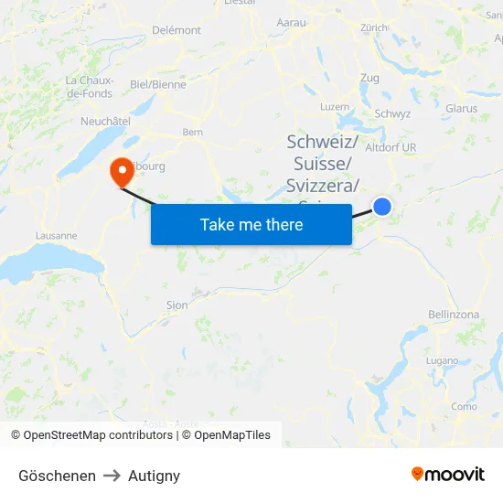 Göschenen to Autigny map