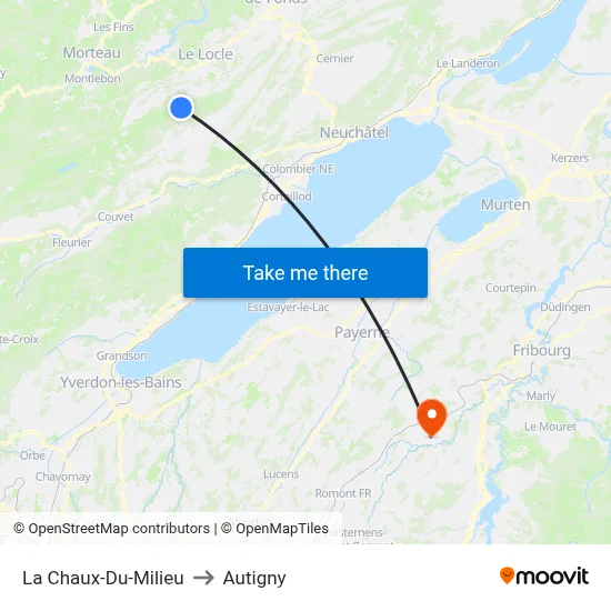 La Chaux-Du-Milieu to Autigny map