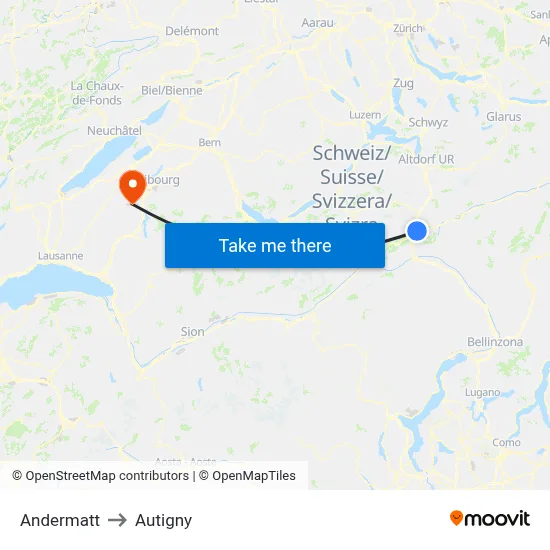 Andermatt to Autigny map