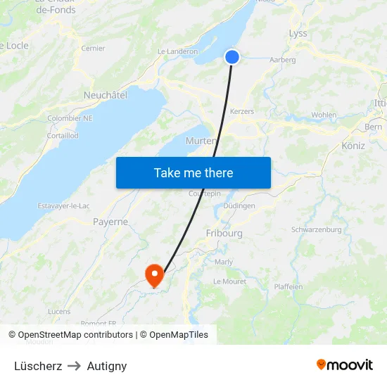 Lüscherz to Autigny map