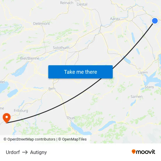 Urdorf to Autigny map
