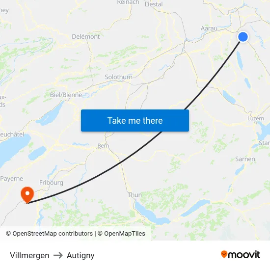 Villmergen to Autigny map