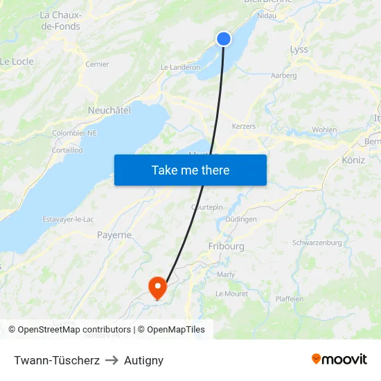 Twann-Tüscherz to Autigny map