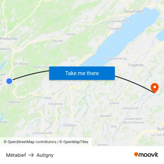 Métabief to Autigny map