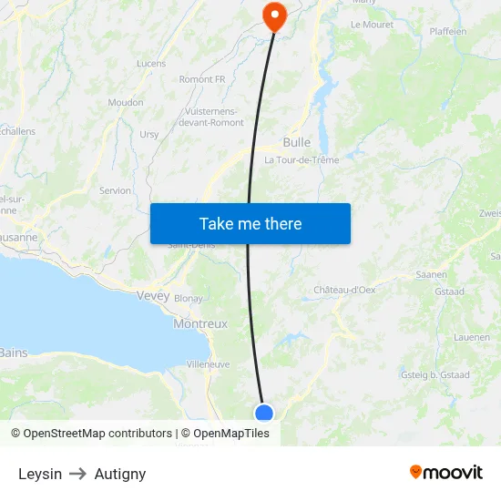 Leysin to Autigny map
