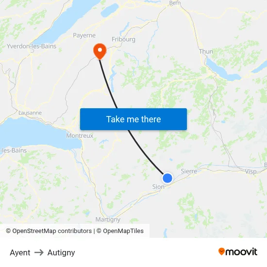 Ayent to Autigny map