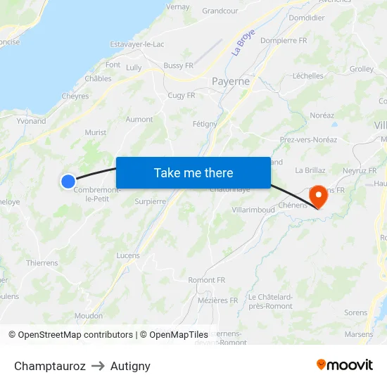 Champtauroz to Autigny map
