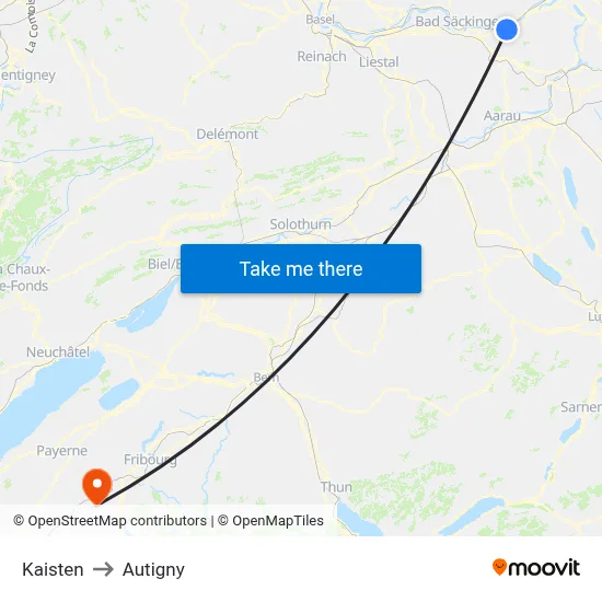Kaisten to Autigny map