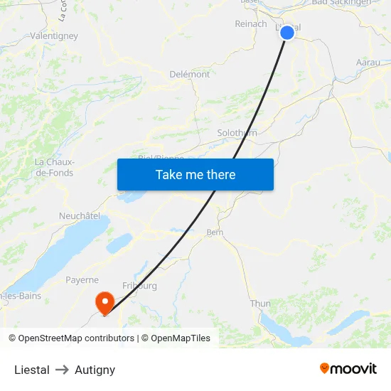 Liestal to Autigny map