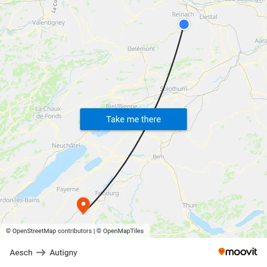 Aesch to Autigny map