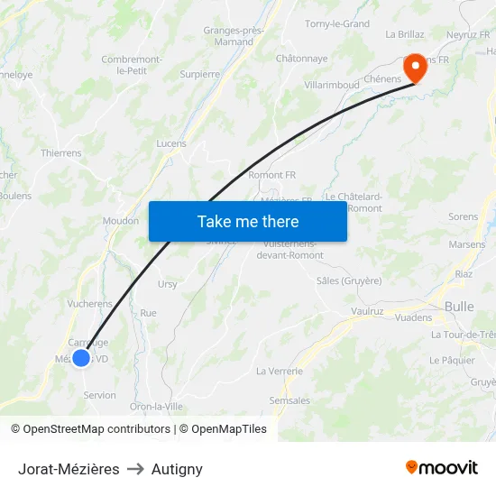 Jorat-Mézières to Autigny map