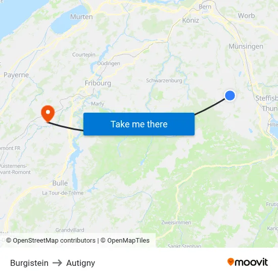 Burgistein to Autigny map
