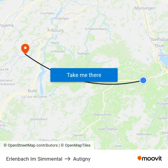 Erlenbach Im Simmental to Autigny map