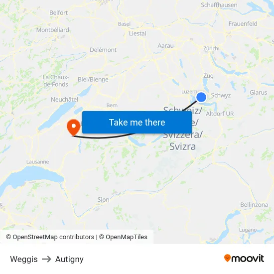 Weggis to Autigny map