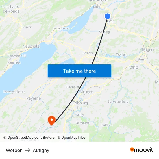 Worben to Autigny map