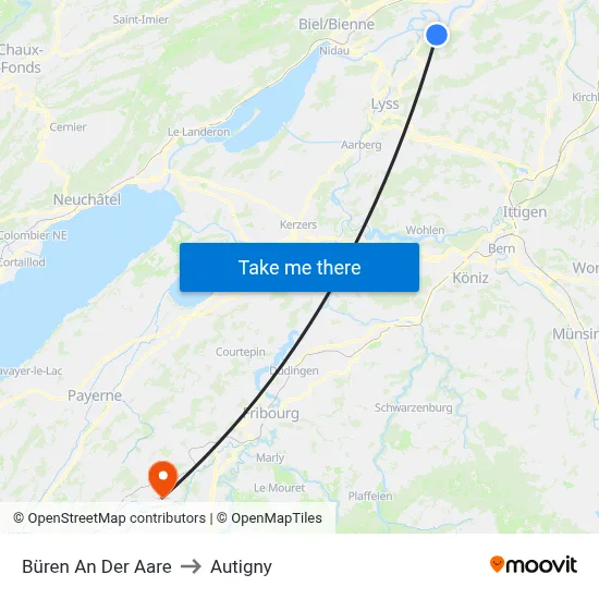 Büren An Der Aare to Autigny map