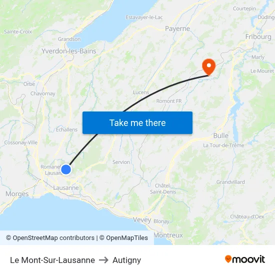Le Mont-Sur-Lausanne to Autigny map
