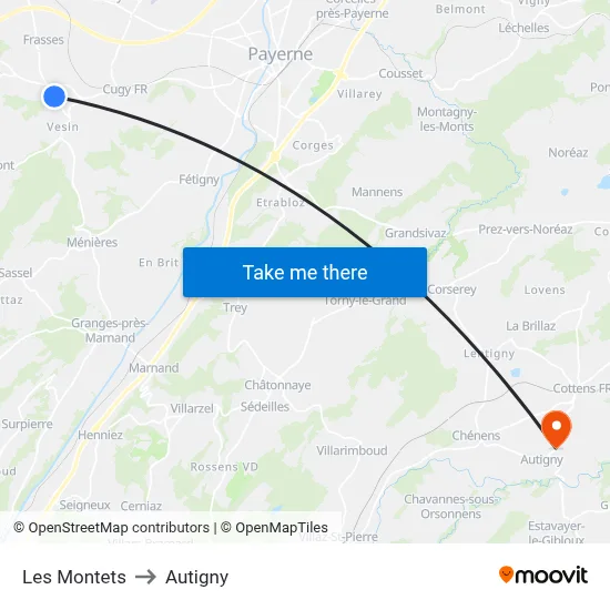 Les Montets to Autigny map